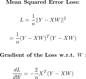 derivative of MSE loss w.r.t. weights