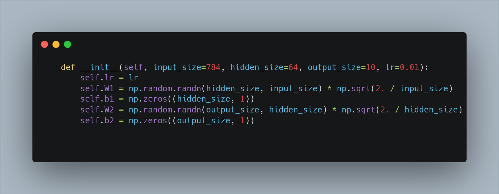 initializing weight and bias matrices
